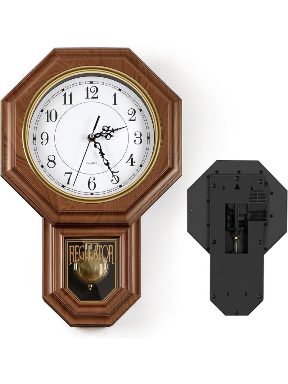Vintage Battery Operated Pendulum Wall Clock - Decorative Grandfather Style for